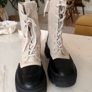 Black and Cream Women's Combat Style Boots